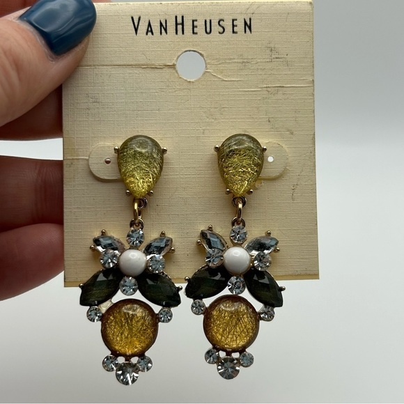 Van Heusen Dragonfly Inspired Yellow Rhinestone Sparkle Stud Dangle Earrings - Picture 2 of 5